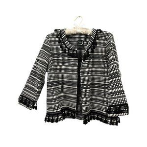 Black White Tweed Tassel Jacket Large Fringe Geometric August Moon